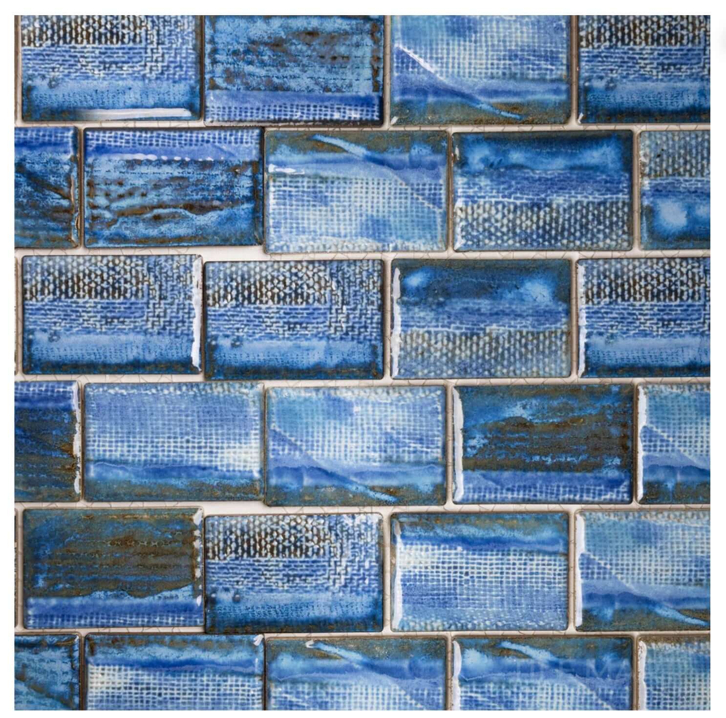 Fujiwa Tokyo Aspen Bue 2X3 Rectangle Semi Gloss Porcelain Mosaic - Hey Tiles