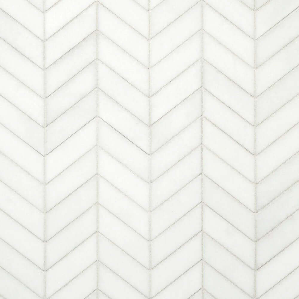 Greek Thassos White Marble Petite Chevron Mosaic Tile - Hey Tiles
