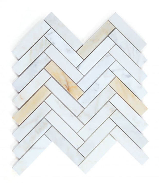 Herringbone Calacatta Gold Polished 11.25 x 11.25 - Hey Tiles