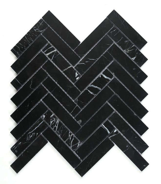 Herringbone Marquina 11.25 x 11.25 - Hey Tiles
