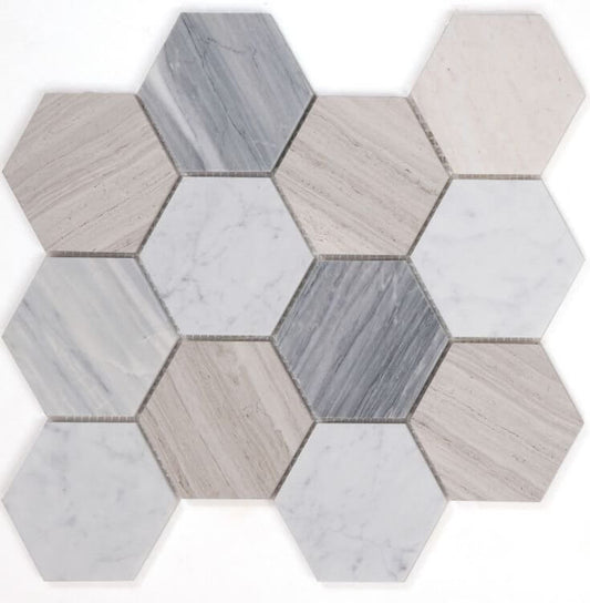 Hexagon Blue Large 4 x 4 10.75 x 12.5 - Hey Tiles