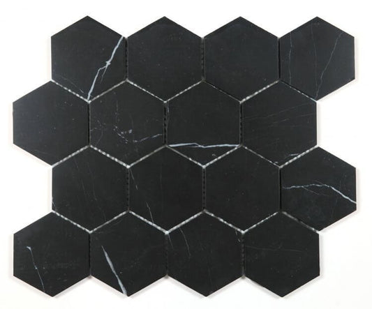 Hexagon Marquina Honed 3 x 3 10.25 x 11.75 - Hey Tiles