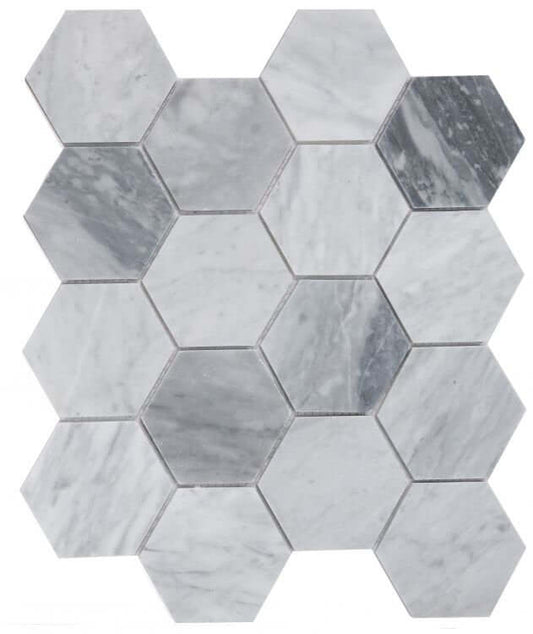 Hexagon Mix Grey Honed 3 x 3 10.25 x 11.75 - Hey Tiles