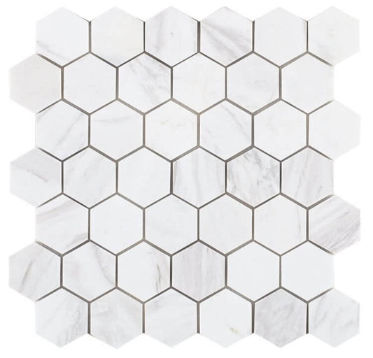 Hexagon White 2 x 2 11.75 x 11.75 - Hey Tiles