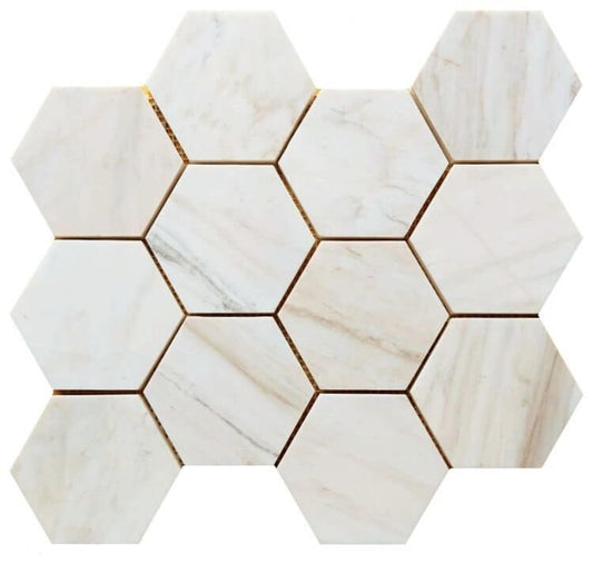 Hexagon Wooden White Honed 4 x 4 12 x 13.75 - Hey Tiles