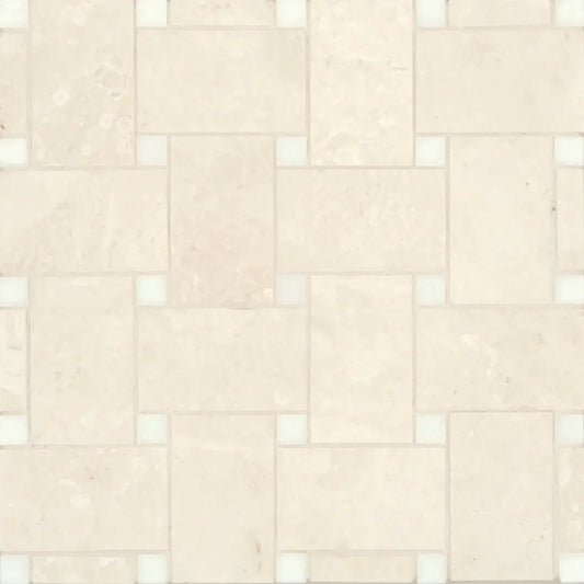 Jumbo Basketweave Honed Marble in Beige Marble with Thassos Dot - Hey Tiles