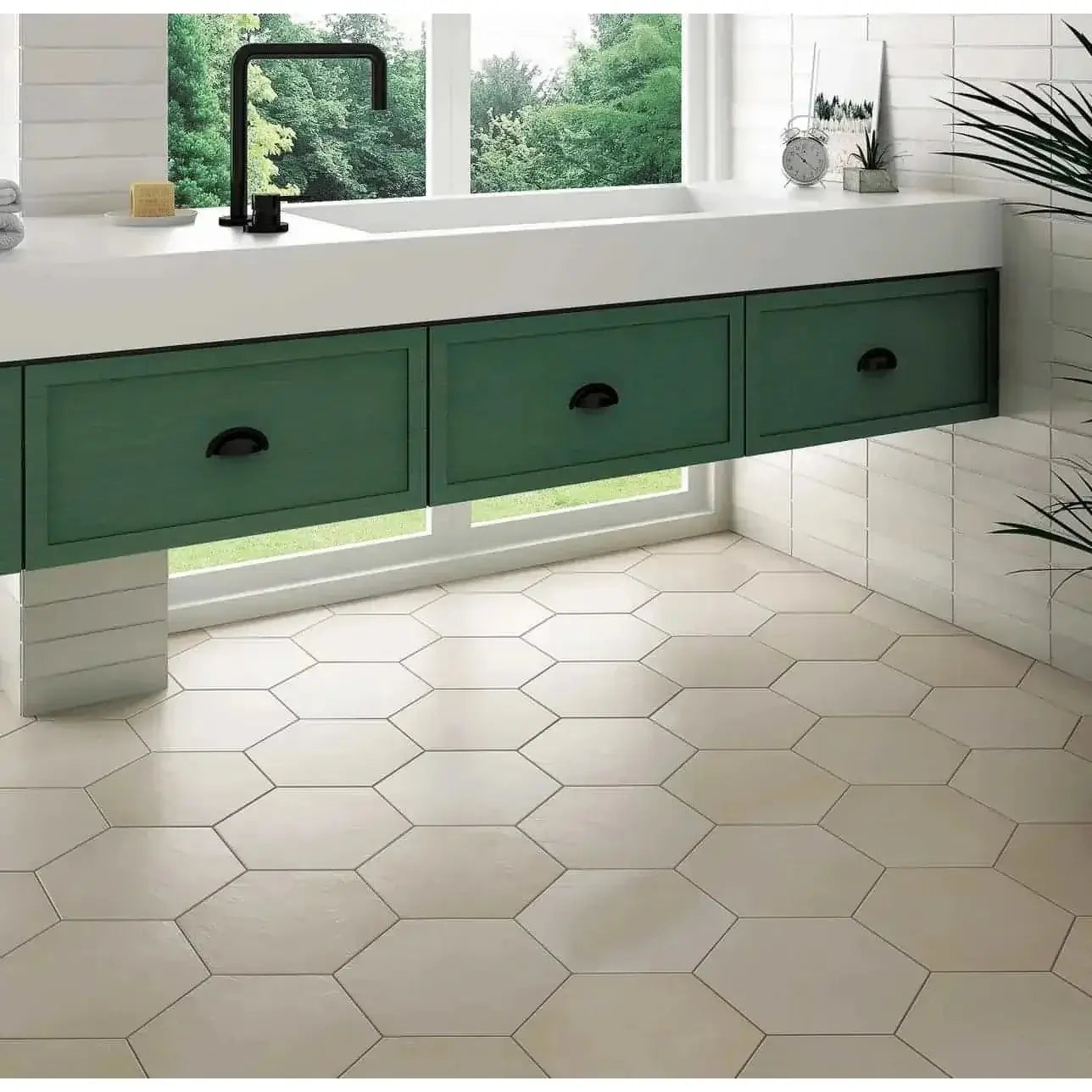 Makoto 10" x 11.5" Hexagon Matte Porcelain Tile in Tatami Beige - Hey Tiles