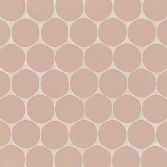 Makoto 2" Round Matte Porcelain Mosaic Tile in Momoiro Blush - Hey Tiles