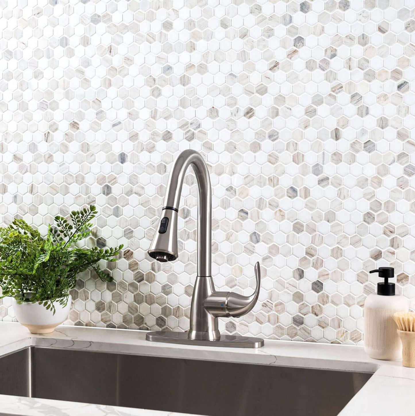 MSI 1” Angora Tibi Polished Hexagon Polished Mosaic - Hey Tiles