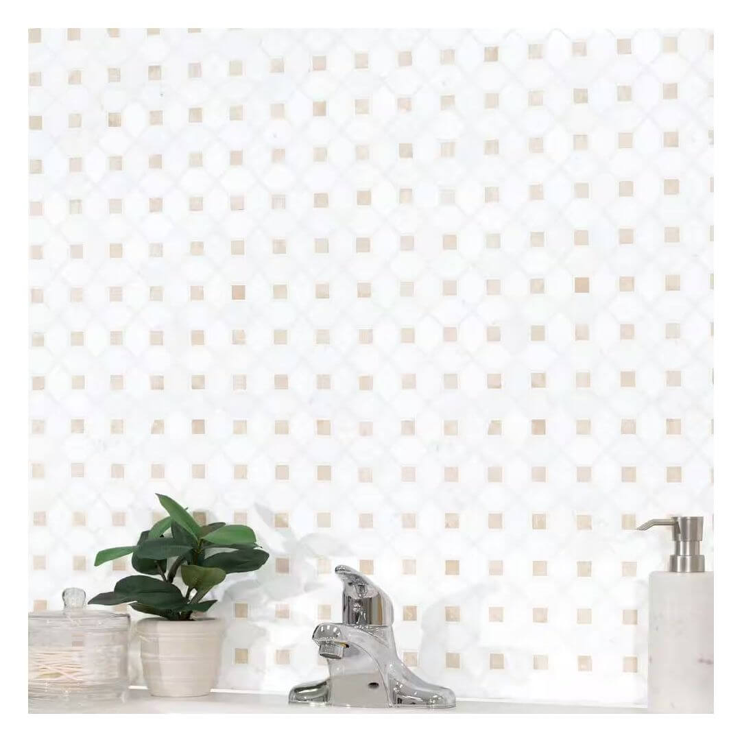 MSI Bianco Dolomite Crema Dotty Polished Marble Mosaic - Hey Tiles