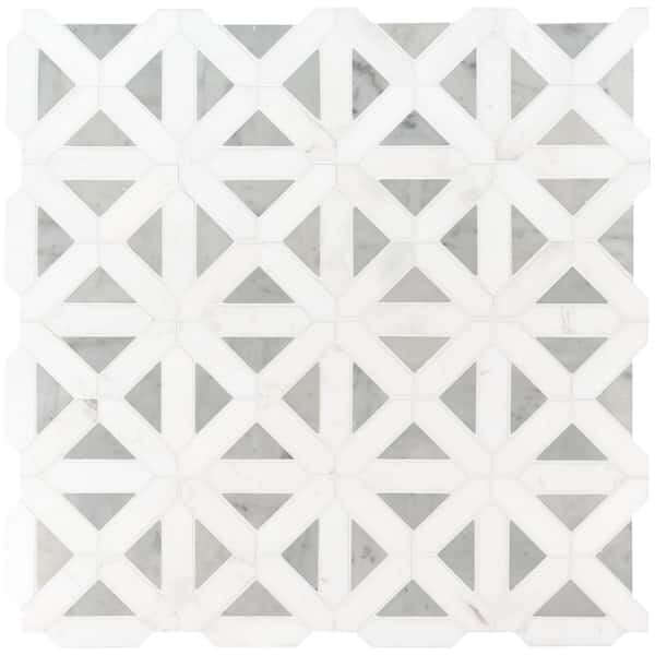 MSI Bianco Dolomite Geometrica 12x12 x10mm Polished Marble Mosaic Tile - Hey Tiles
