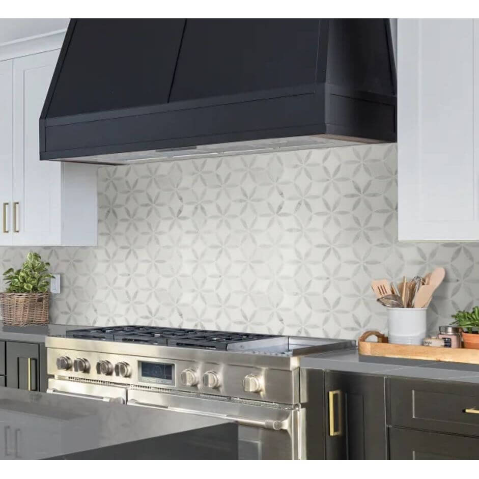 MSI Thassos White + Carrara White Daisy Mosaic - La Fleur Polished Mosaic - Hey Tiles