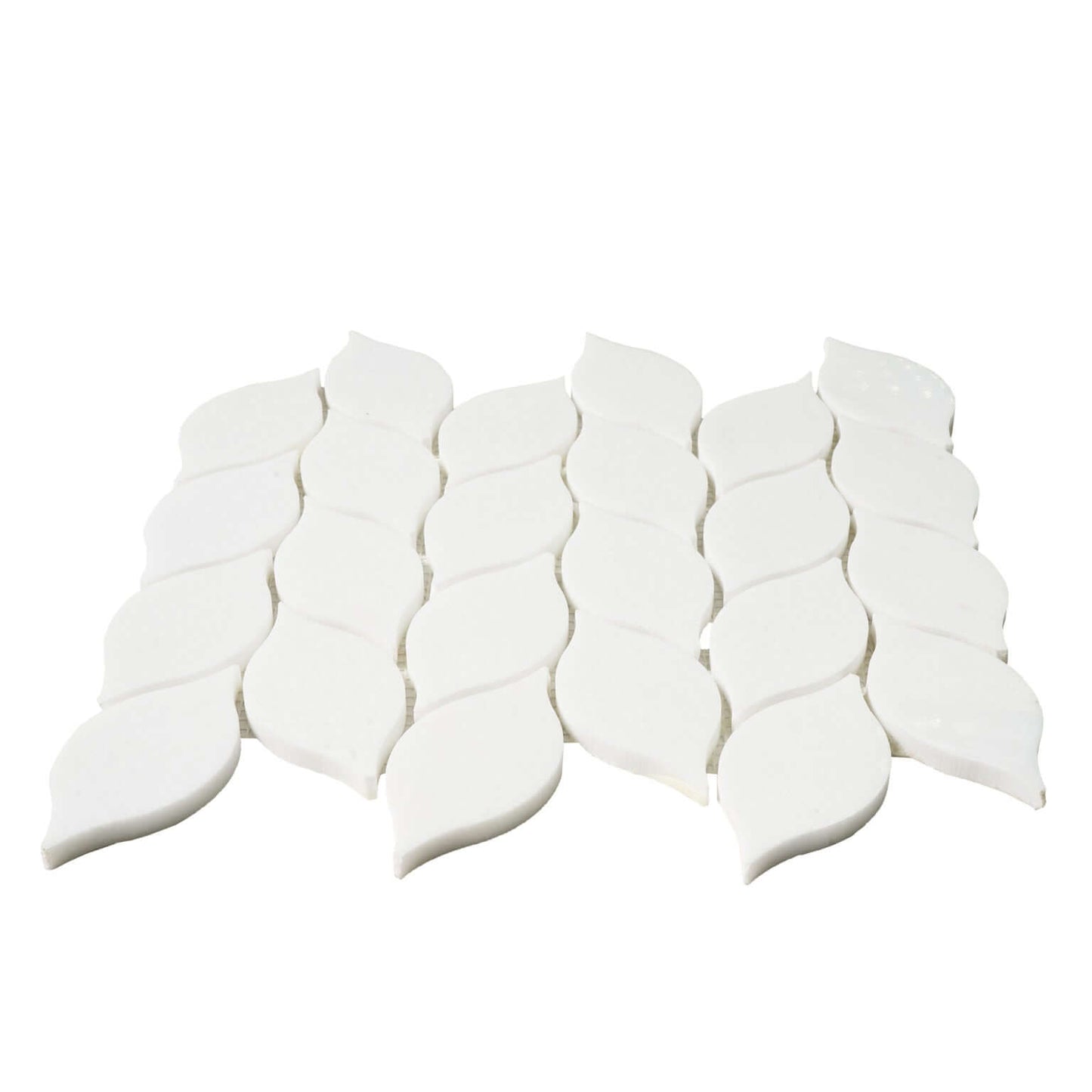 Thassos Leaf Motif Marble Mosaic Tile, pure white marble with elegant leaf pattern, polished finish for natural elegance.