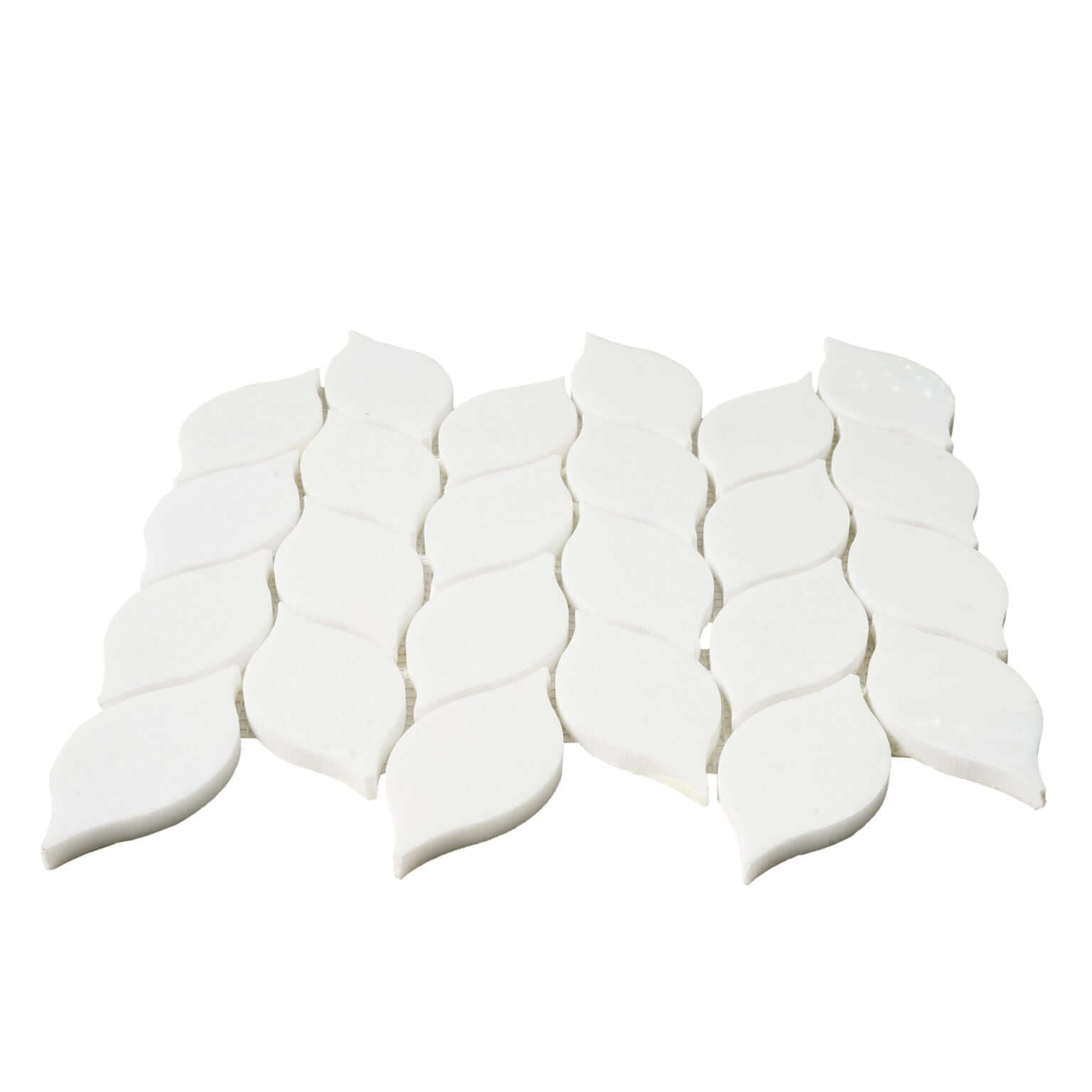 Thassos Leaf Motif Marble Mosaic Tile, pure white marble with elegant leaf pattern, polished finish for natural elegance.