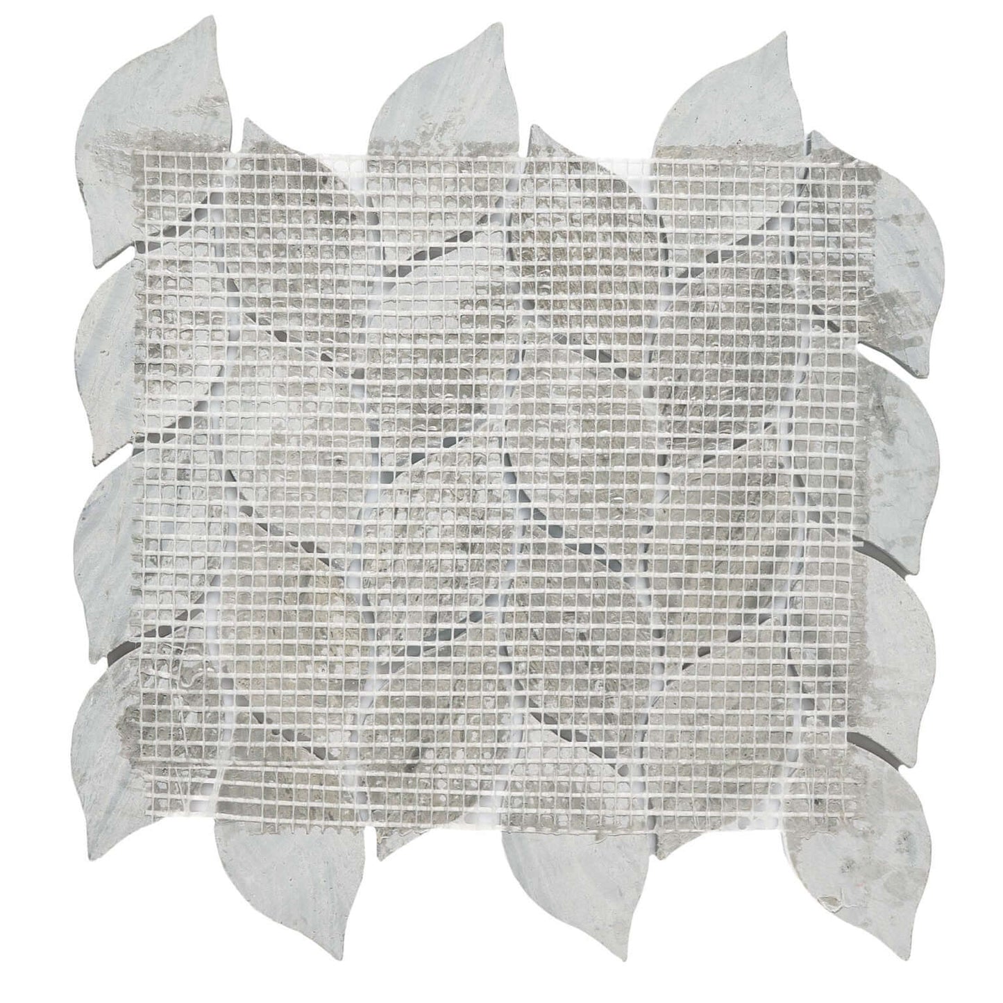 Polished Thassos marble mosaic tile with a leaf motif, showcasing natural elegance and subtle texture.