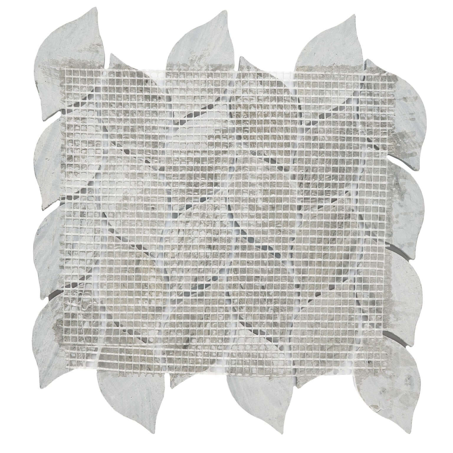 Polished Thassos marble mosaic tile with a leaf motif, showcasing natural elegance and subtle texture.
