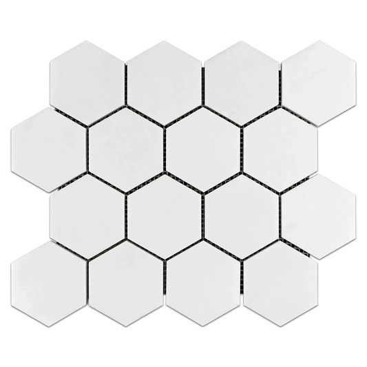 Thassos White Marble 3" Hexagon Mosaic Tile - Hey Tiles