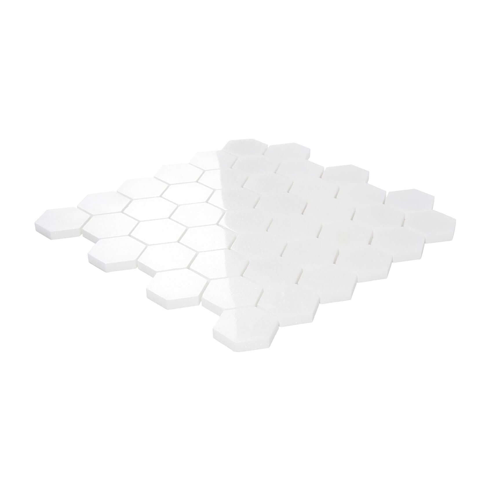 Thassos White Marble Honed 2" Hexagon Mosaic Tile - Hey Tiles