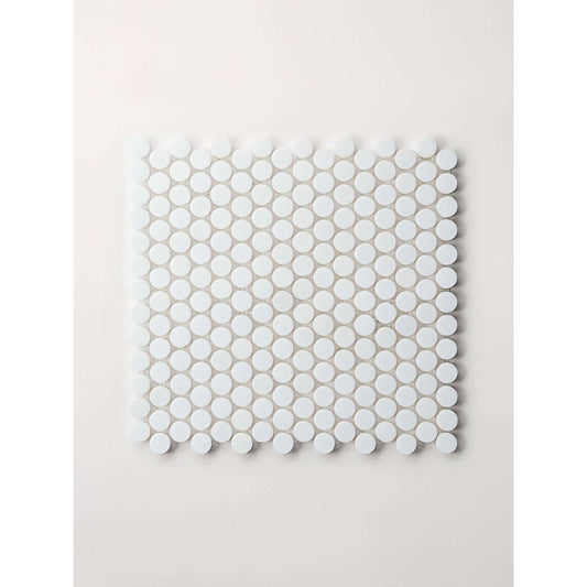 Thassos White Marble Penny Round Mosaic Polished / Honed - Hey Tiles