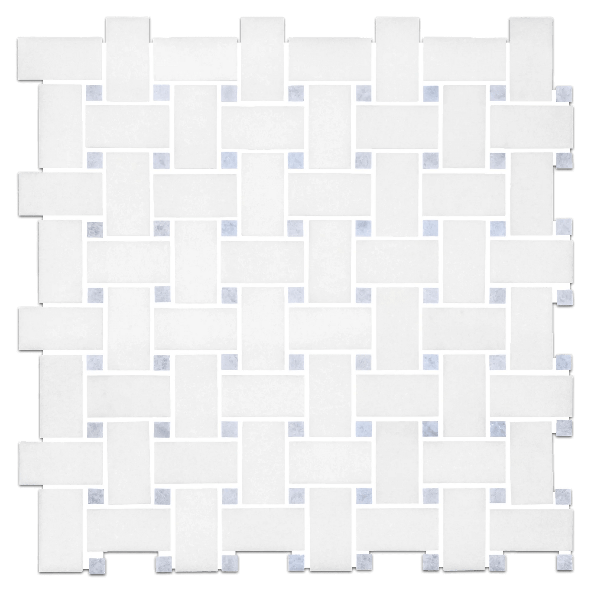 Thassos White with Blue Dots BasketWeave 12x12 Polished Marble Mosaic Tile - Hey Tiles
