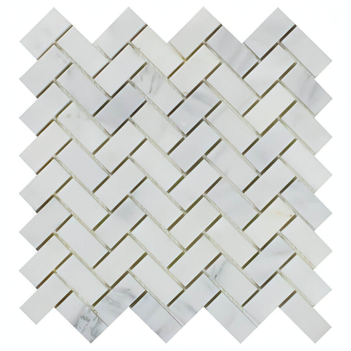 1 X 2 oriental White Herringbone Mosaic Tile - Hey Tiles