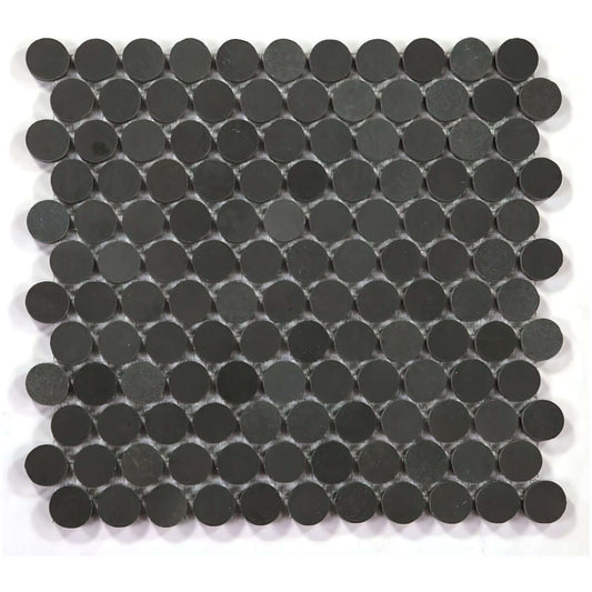 11 x 11.75 Black Basalt Penny Round - Hey Tiles