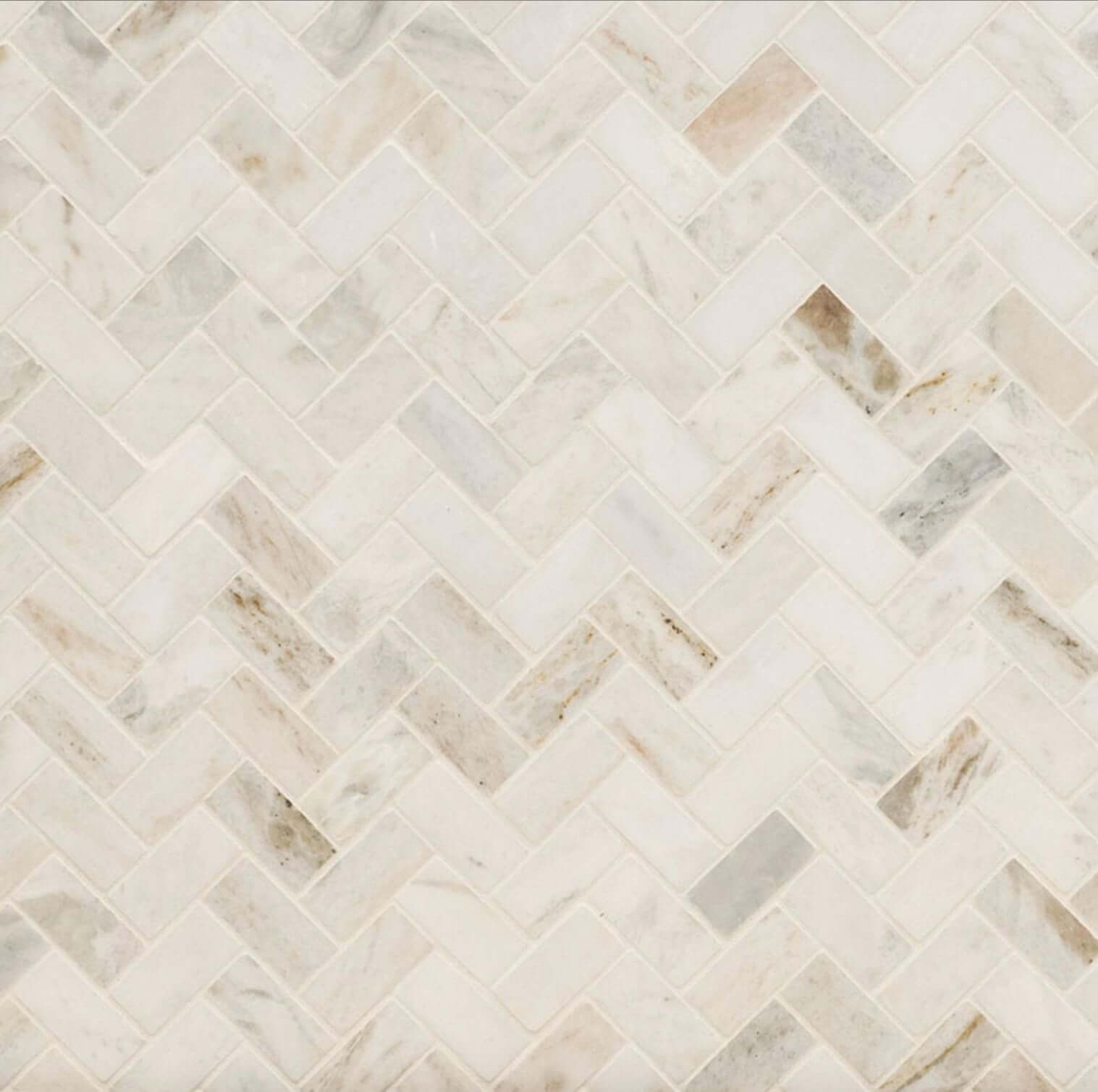 1X2 Arabescato Venato White Herringbone Honed Mosaic - Hey Tiles