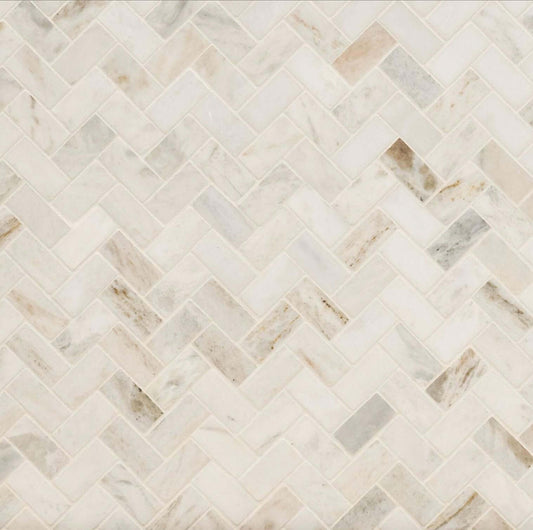 1X2 Arabescato Venato White Herringbone Honed Mosaic - Hey Tiles