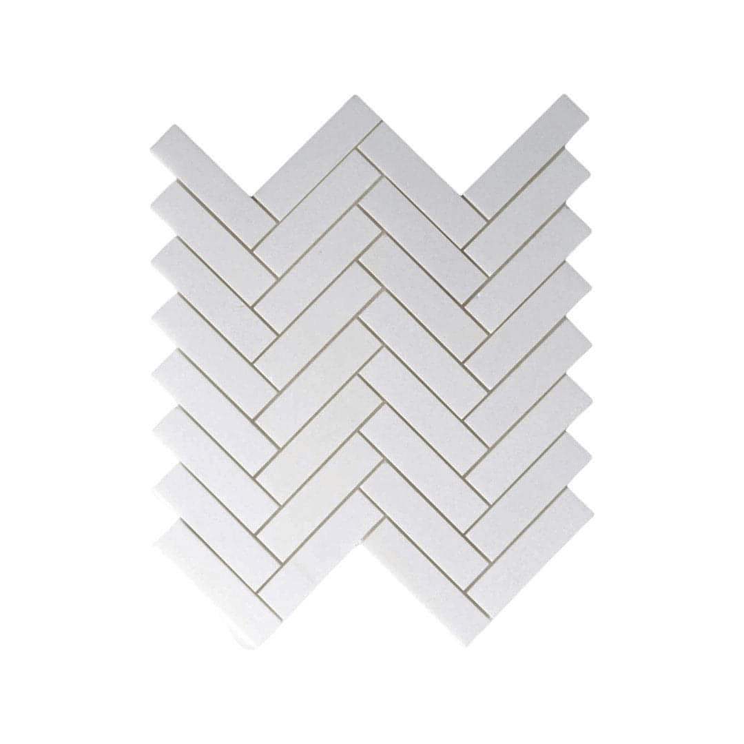 1x3 Thassos White Marble Herringbone Mosaic Tile - Hey Tiles