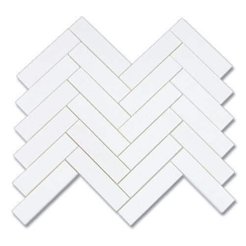1X4 Thassos White Marble Herringbone Mosaic Tile - Hey Tiles