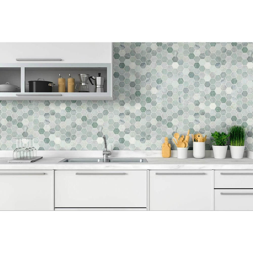 2” Ming Green Polished Hexagon Mosaic Tile - Hey Tiles