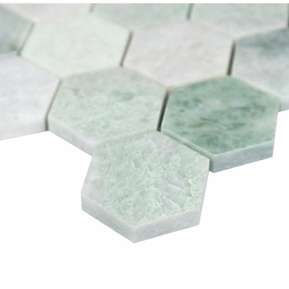 2” Ming Green Polished Hexagon Mosaic Tile - Hey Tiles