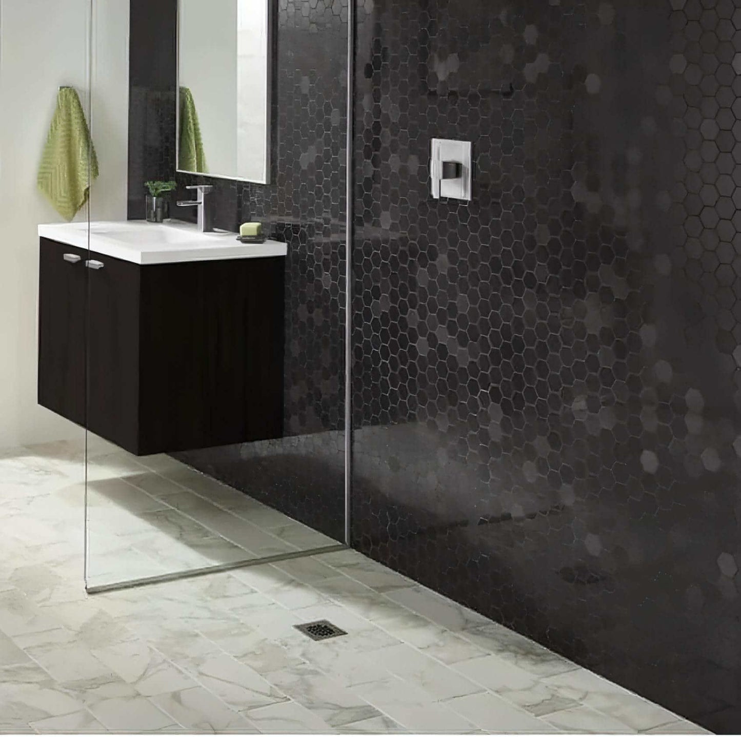 2x2 in. Absolute Black Hexagon Polished Granite Mosaic - Hey Tiles