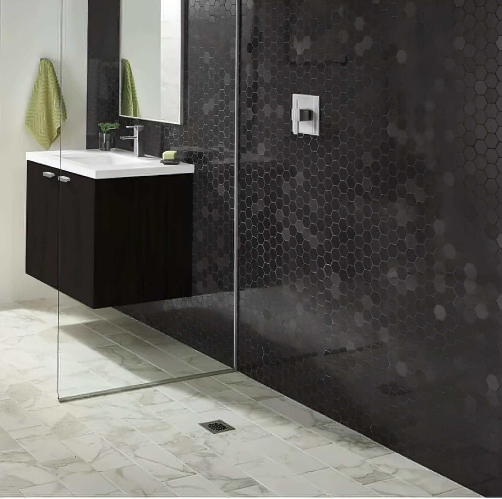 2x2 in. Absolute Black Hexagon Polished Granite Mosaic - Hey Tiles
