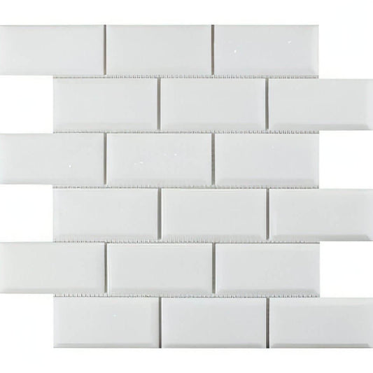 2x4 Thassos White Marble Beveled Brick Mosaic Tile - Hey Tiles