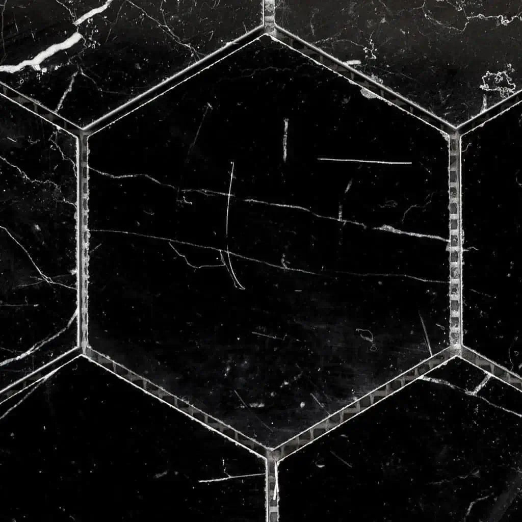 3” Nero Marquina Hexagon Mosaic Tile - Hey Tiles