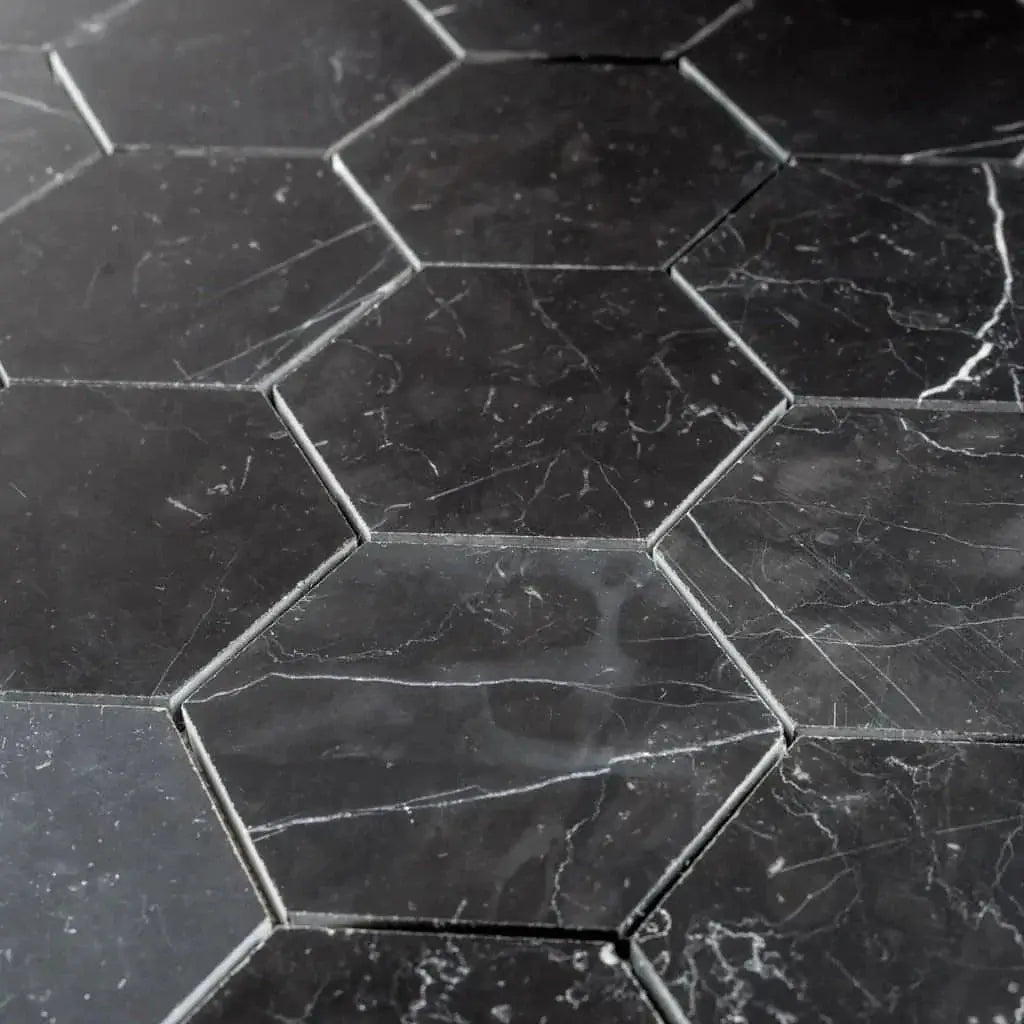 3” Nero Marquina Hexagon Mosaic Tile - Hey Tiles
