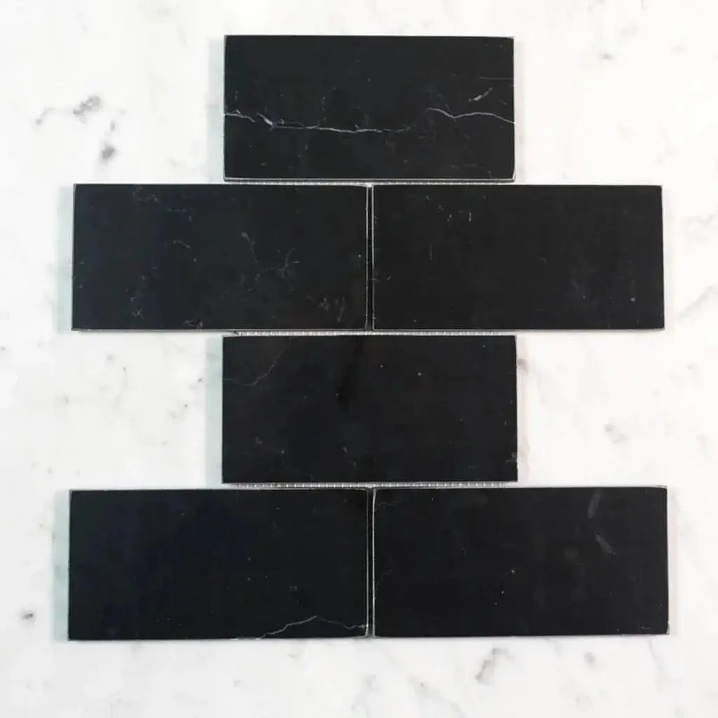 3x6 Nero Marquina Subway Marble - Hey Tiles