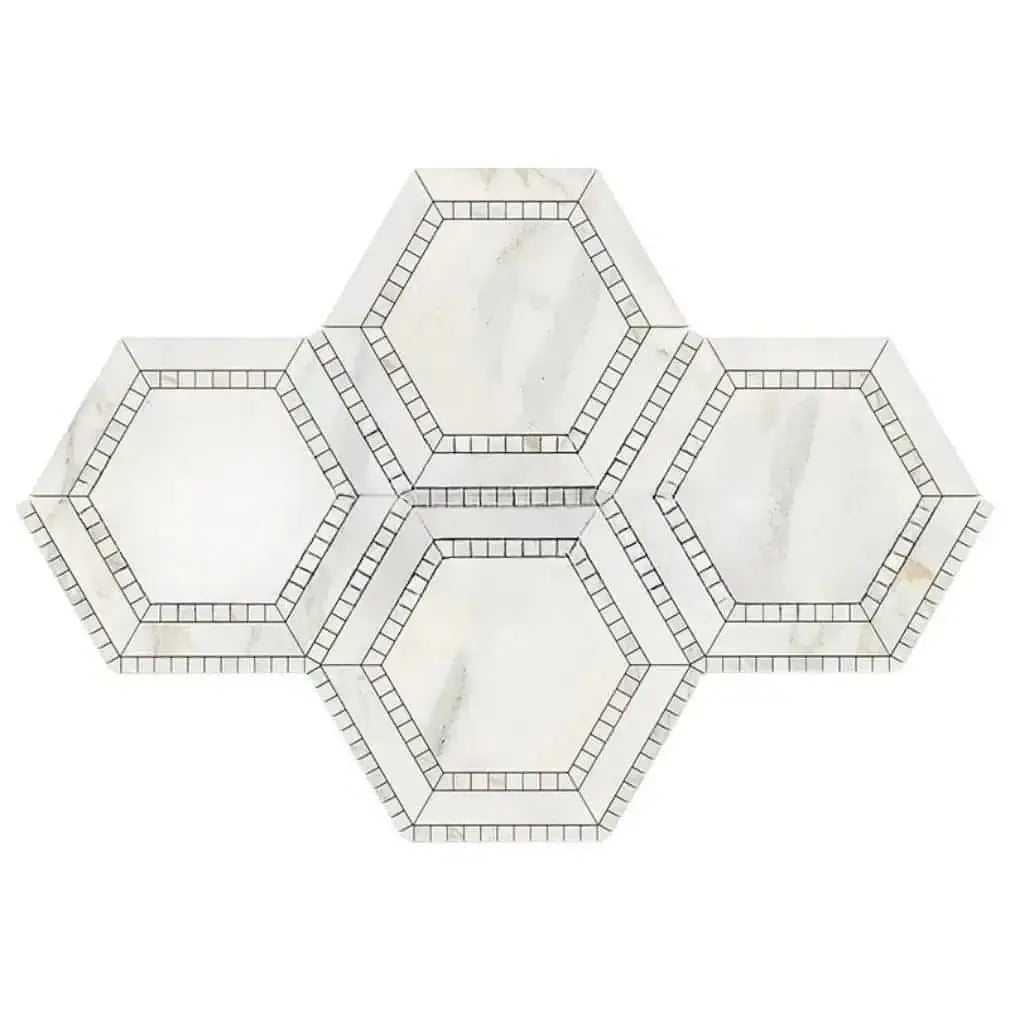 5” Calacatta Gold Marble Mosaic Hexagon with Calacatta Gold Edge POLISHED / HONED - Hey Tiles