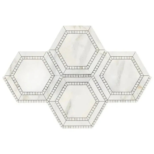 5” Calacatta Gold Marble Mosaic Hexagon with Calacatta Gold Edge POLISHED / HONED - Hey Tiles