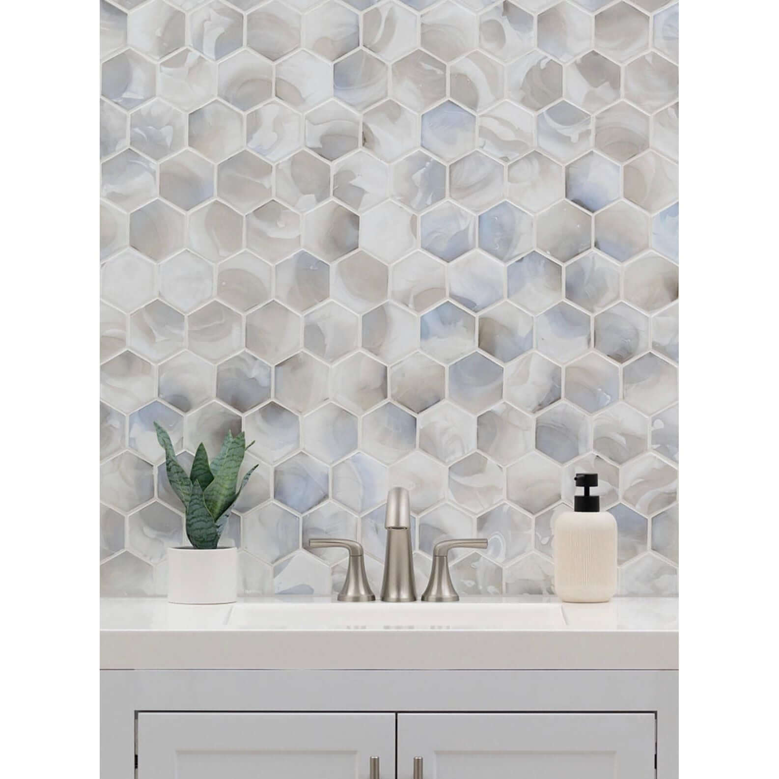 Akoya Pearl 3” Hexagon Mosaic Tile - Hey Tiles