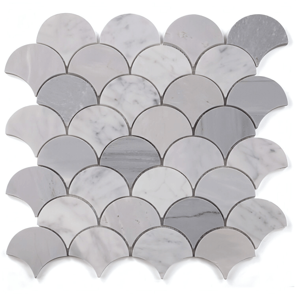 Bardiglio Italian Gray in Fan Shape 12 x 12 - Hey Tiles