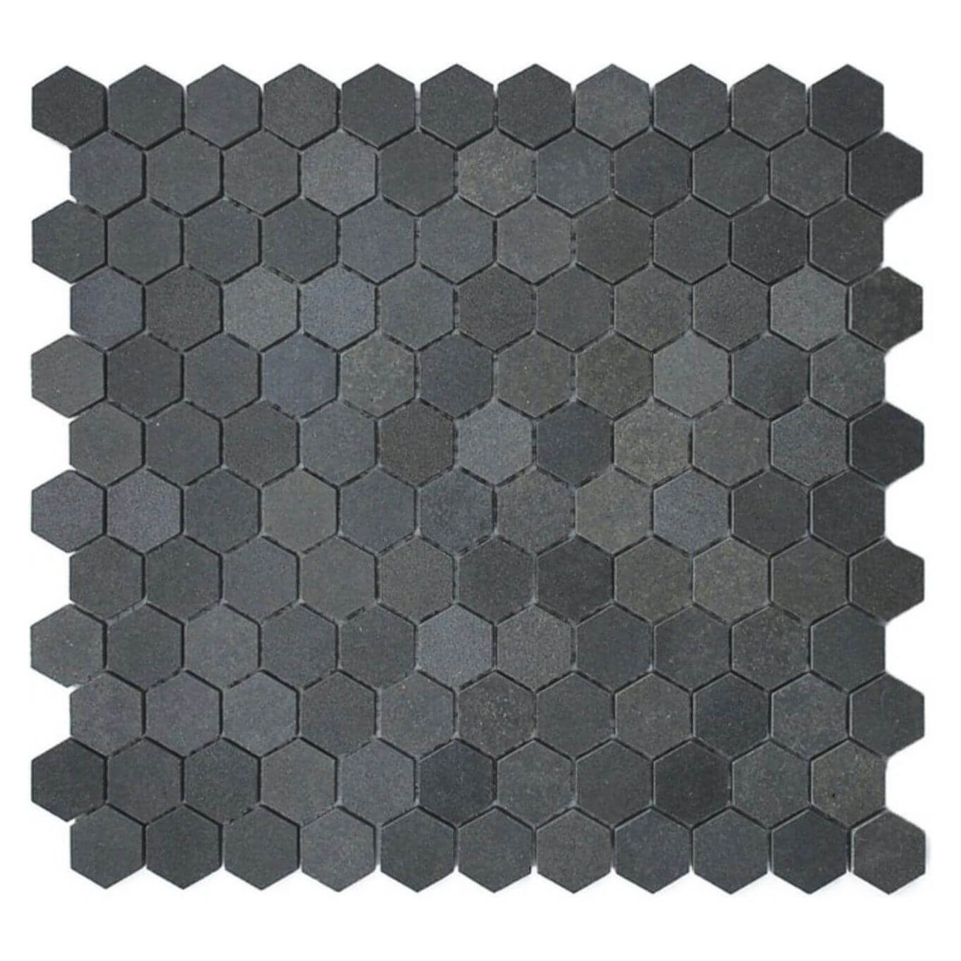 Basalt Gray Basalt Mosaic 1" Hexagon on Mesh 12x12 - Hey Tiles