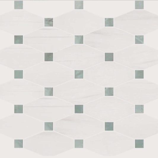 Bianco Dolomiti (White Dolomite) Dolomite - "Octave (Long Octagon) Mosaic - Gray" - Hey Tiles