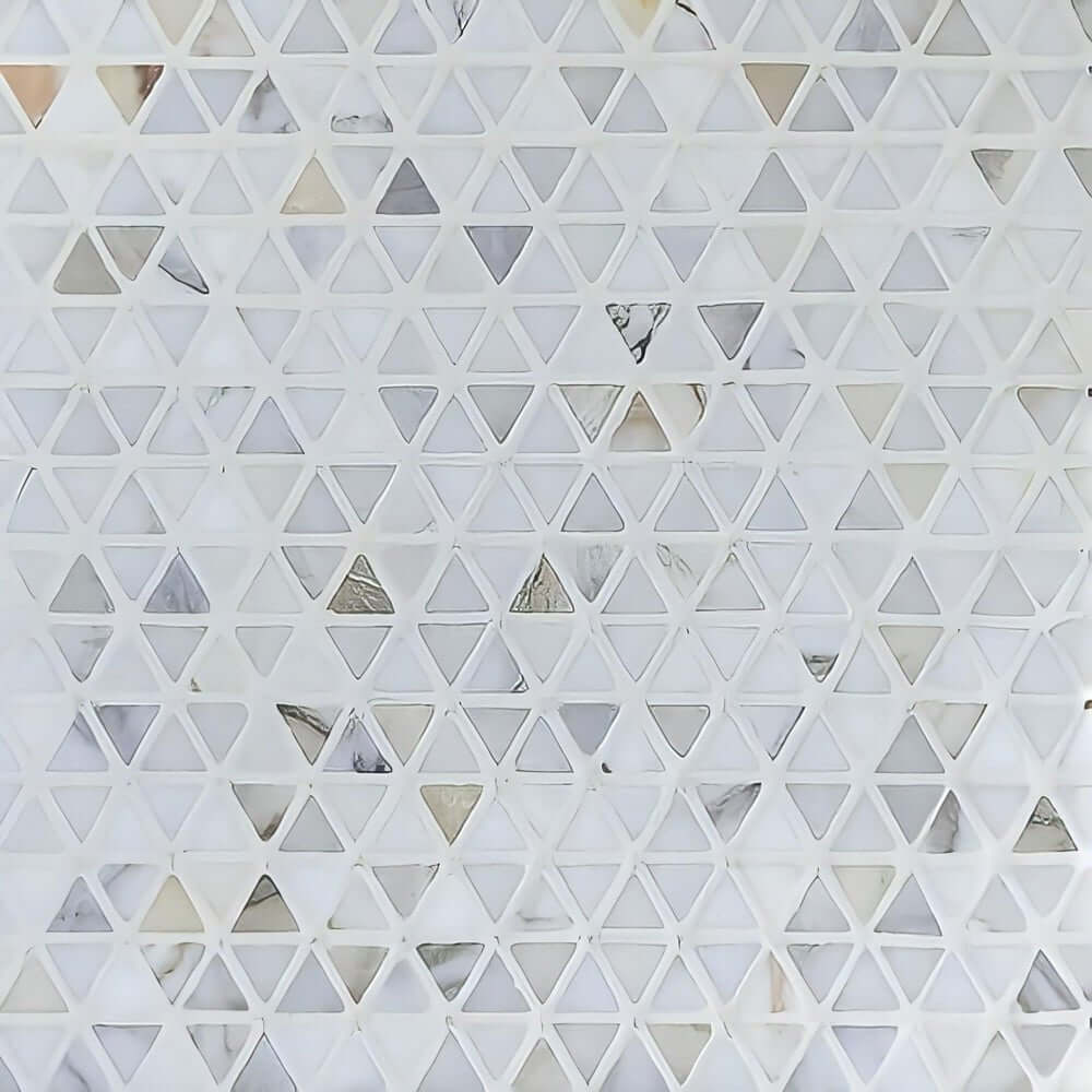 Calacatta Gold Tumbled Triangle / Prism Marble Mosaic Tile - Hey Tiles