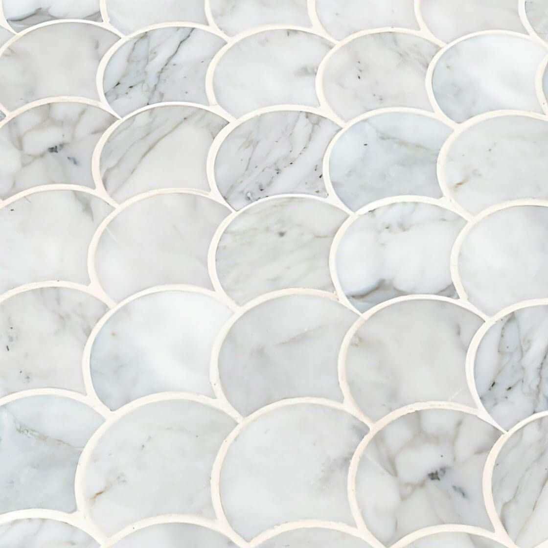 Calacatta White Large Fan 12.8x10.43 Polished Mosaic Tile - Hey Tiles