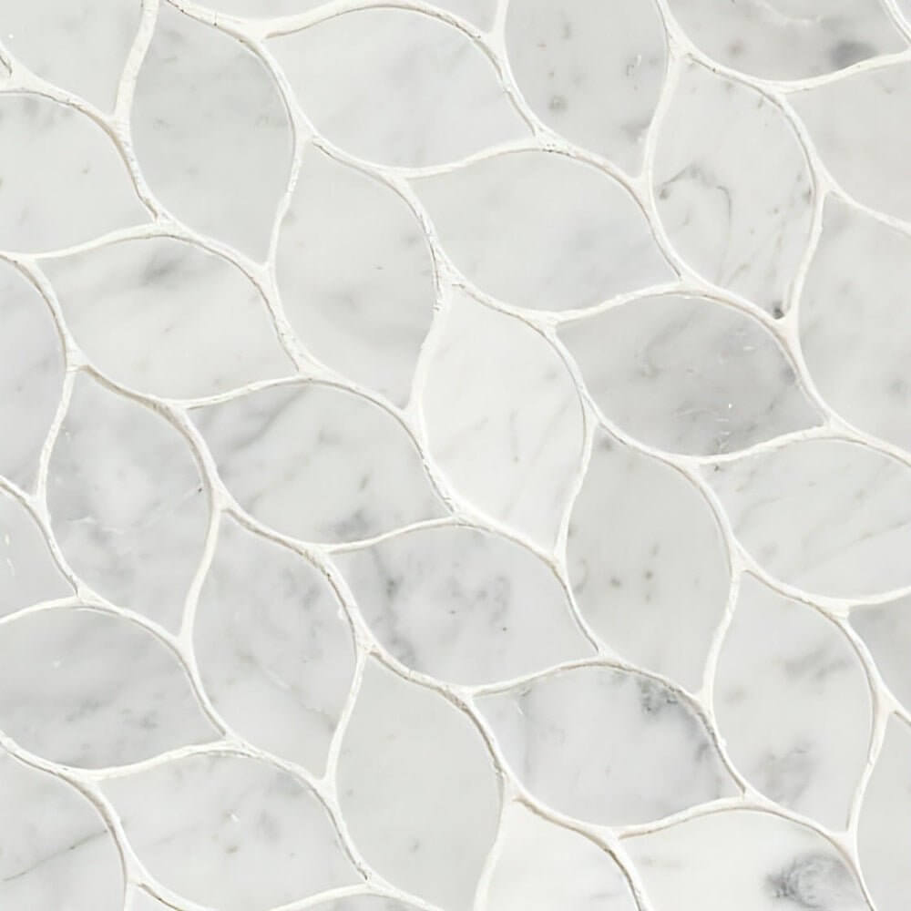 Carrara White Blanco Pattern Honed Marble Mosaic Leaf Pattern 11.62 x13.38 - Hey Tiles