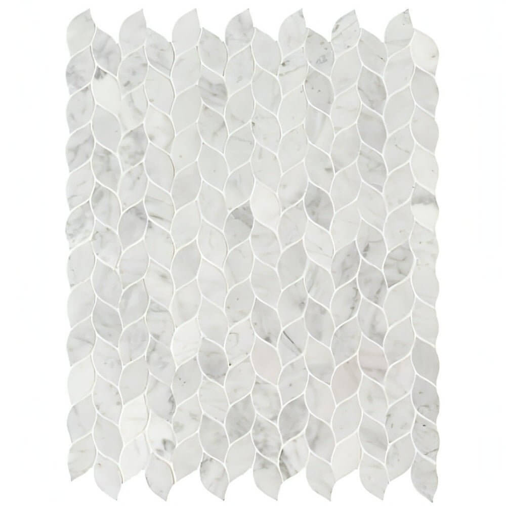 Carrara White Blanco Pattern Honed Marble Mosaic Leaf Pattern 11.62 x13.38 - Hey Tiles