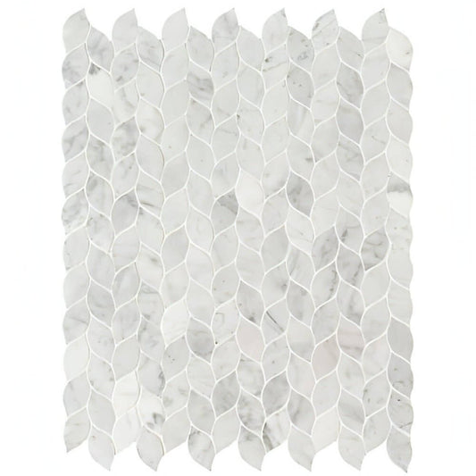Carrara White Blanco Pattern Honed Marble Mosaic Leaf Pattern 11.62 x13.38 - Hey Tiles
