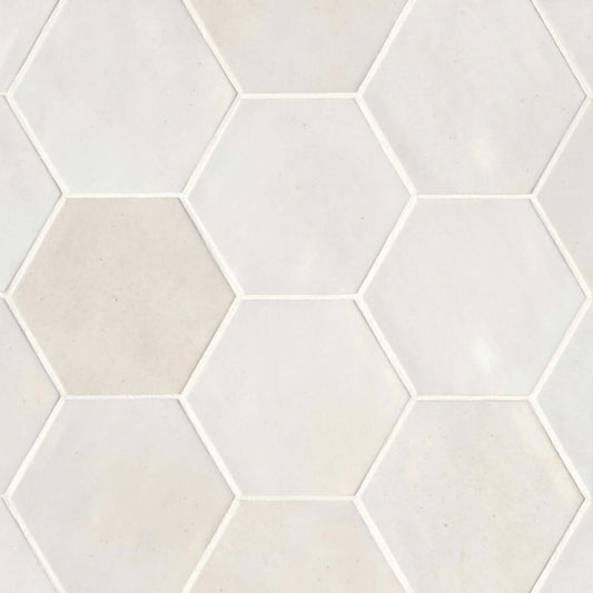 Celine 4" Hexagon Porcelain Floor & Wall Tile in White - Hey Tiles